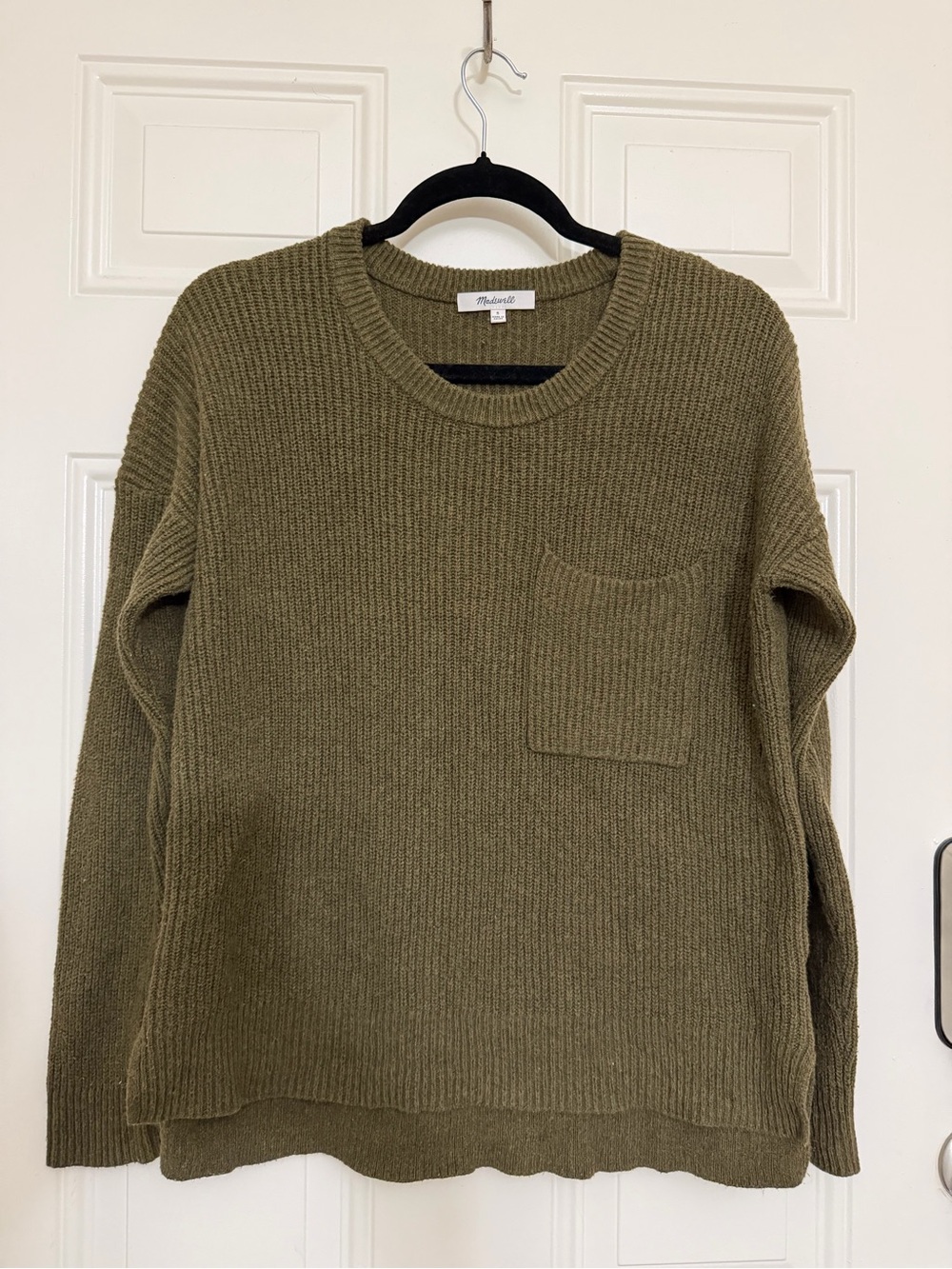 Madewell Olive Green Ribbed Crewneck Sweater with Pocket